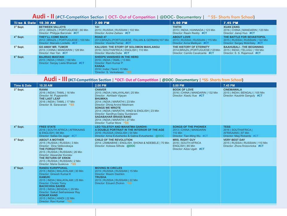 Schedule at BRICS Courtesy-Directorate of Film Festivals, Govt of India