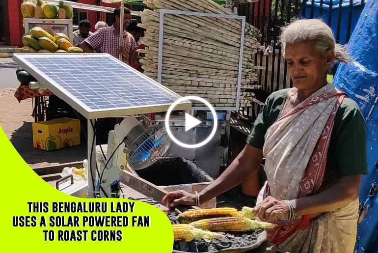 75-Year Old Selvamma Uses A Solar Powered Fan To Roast Corn