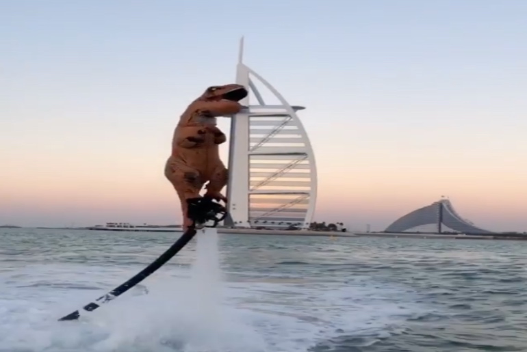 Spotted: Dinosaurs Are Now Flying Skyboards In Dubai