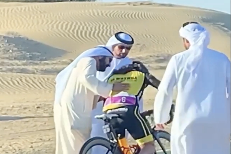A Female Cyclist Crashed On The Road And HH Sheikh Mohammed Rushed To Her Aid