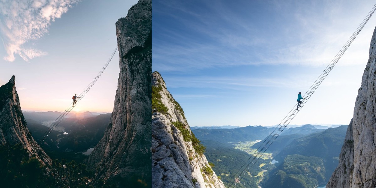 There Is A 140ft Long Ladder Hanging At 2,296 Feet Between 2 Mountains In Austria!