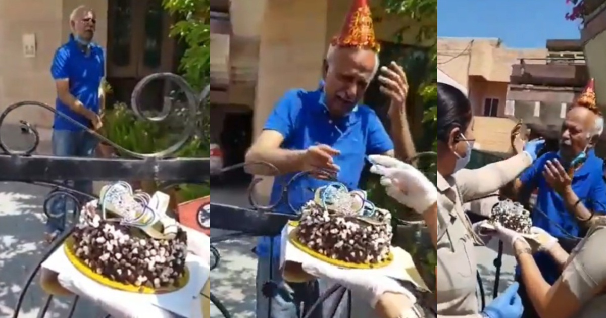 Elderly Man Living Alone In Haryana Moved To Tears As Cops Surprise Him With Birthday Cake