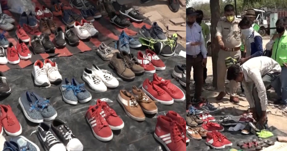 Agra Police Offers Shoes To Migrant Workers
