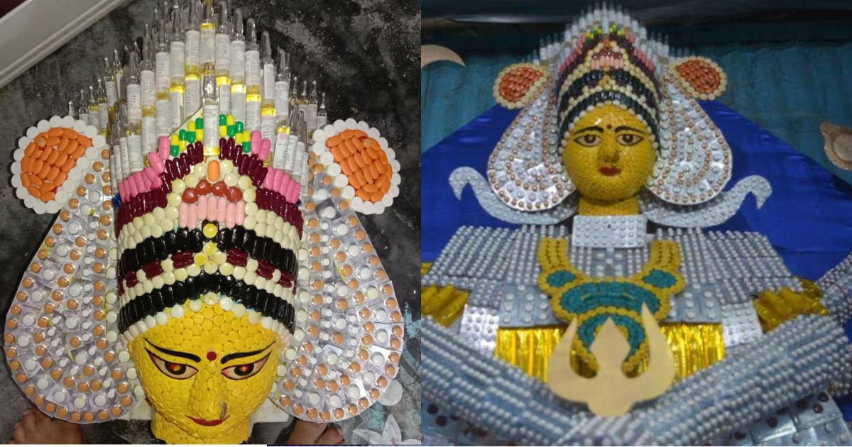 Assam Artist Creates Captivating Durga Idol With 30,000 Capsules & Syringes