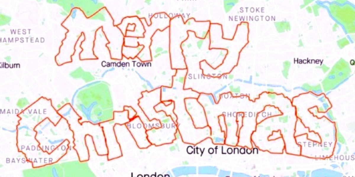 London Cyclist Cycles 127 Km & Spells Out Merry Christmas On Map