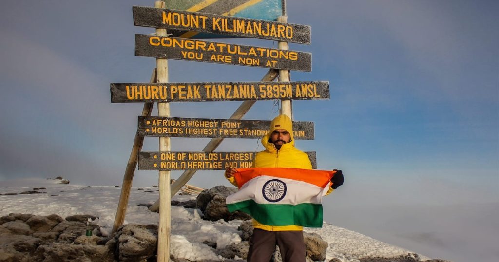 Uttar Pradesh Mountaineer Indian National Flag At Africa's Highest Peak