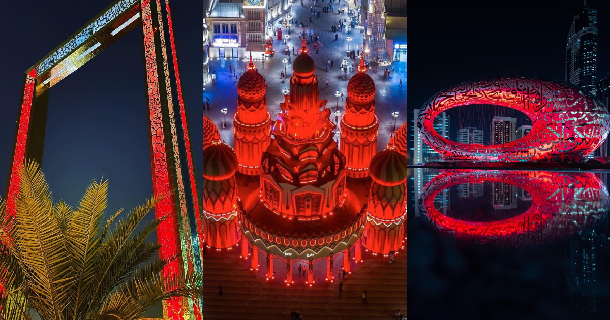 UAE’s Iconic Buildings Light Up In Red As Hope Probe Nears Mars