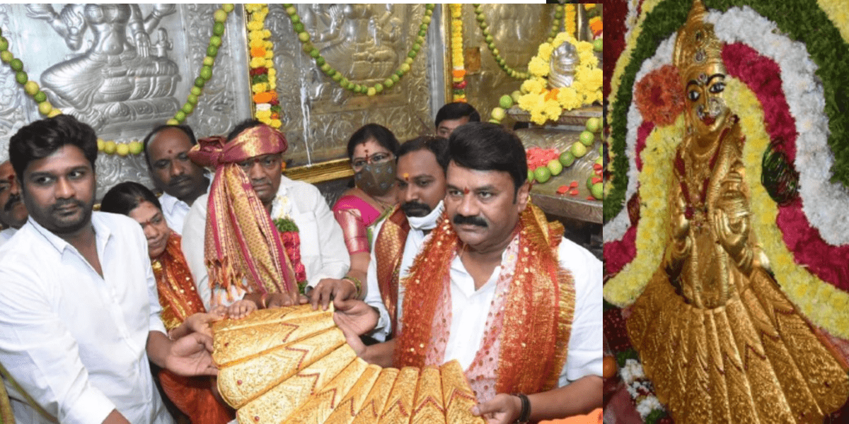 Gold Saree Weighing 2.5 Kg Offered At A Temple For Telangana Chief Minister’s Birthday 