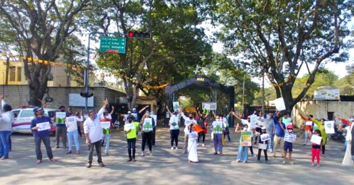 Bangalore Residents Form Human Chain To Protest Cutting Trees At HAL Junction