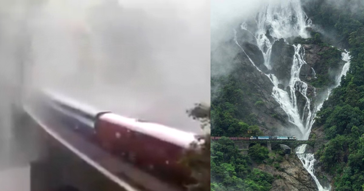 Heavy Rains Halt Train Passing Through Goa’s Dudhsagar Waterfall; Video Looks Magical