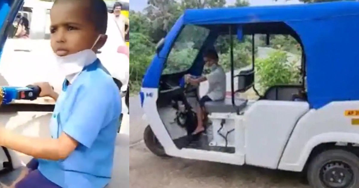8-Year-Old Boy Of Blind Parents Drives E-Rickshaw In Andhra Pradesh; Also Goes To School