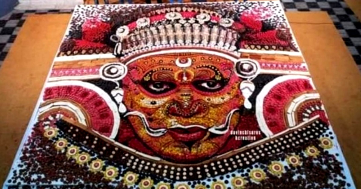 Kerala Artist Uses 25,000 Biscuits To Create 24-Foot Long Theyyam Mascot