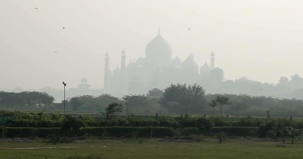 Taj Mahal Not Visible As It Is Covered Behind Blanket Of Smoky Haze Amid Thick Smog