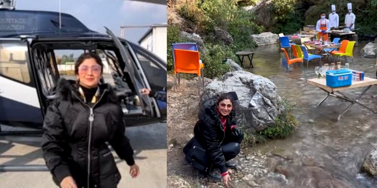 Shilpa Shetty Enjoys Helicopter Ride In Mussoorie; Treks Down To Kempty Falls