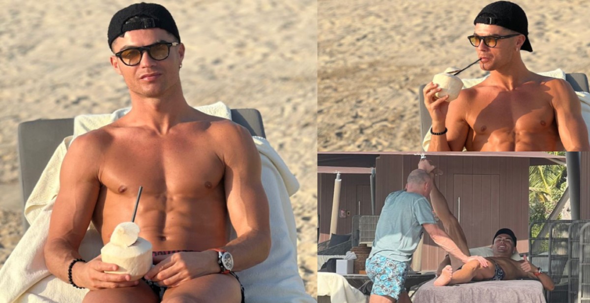 Cristiano Soaks Up The Sun In Dubai Beach As He Enjoys Winterbreak With MU Teammates