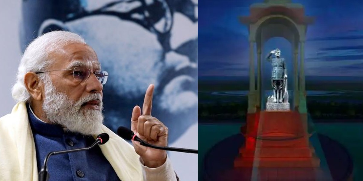 PM Modi Unveils 28-Feet Tall Hologram Of Netaji Subhash Chandra Bose At India Gate
