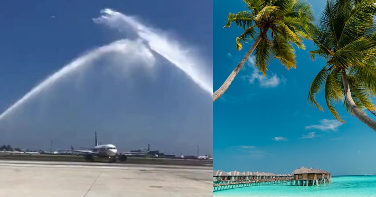 air india flight welcomed with water cannons