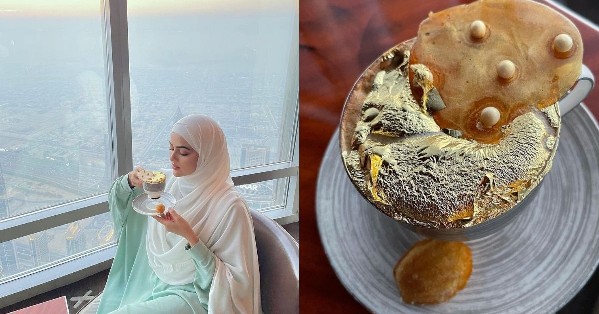 Sana Khan Relishes 24 Carat Gold Plated Coffee In Dubai