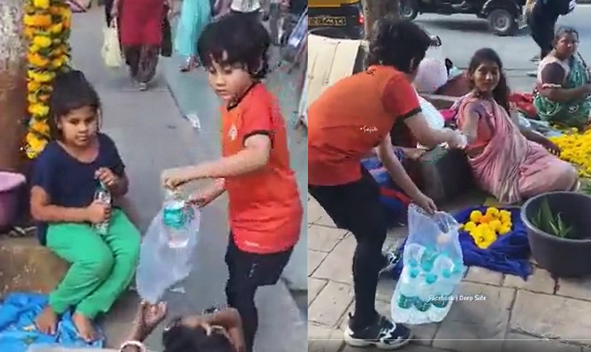 Little Boy Distributes Water Bottles To Help Street Vendors Beat Heatwave