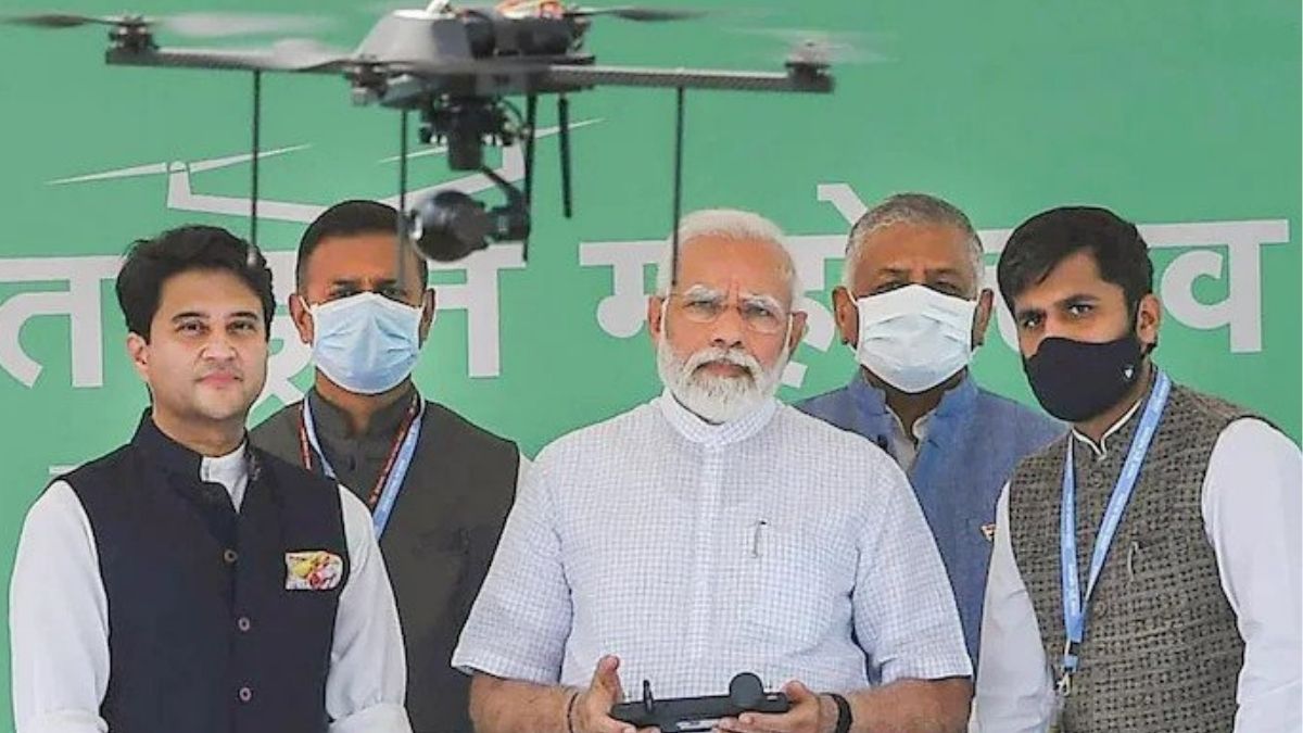 PM Modi Flies Drone During India’s Biggest Drone Festival In Delhi 
