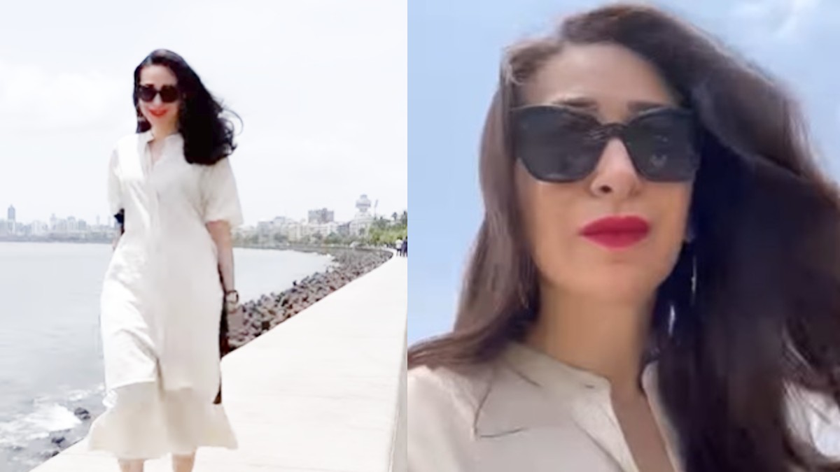 Karisma Kapoor Goes Touristy In Mumbai; Poses Stylishly At Marine Drive