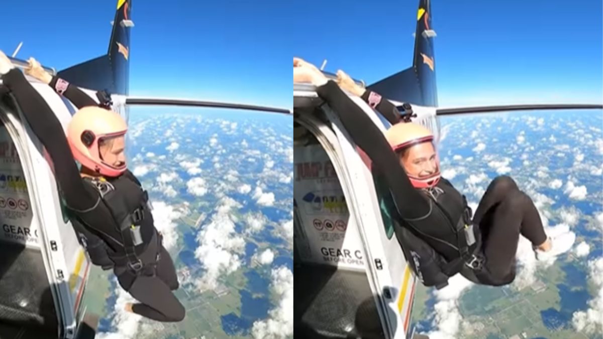 Woman Fearless Hangs From The Side Of A Plane To Workout Before Skydiving; Netizens Amazed