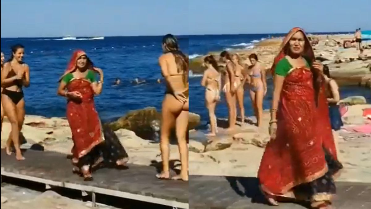 Woman Wearing Desi Outfit And Ghunghat On A Beach Amid Bikini-Clad Woman Go Viral