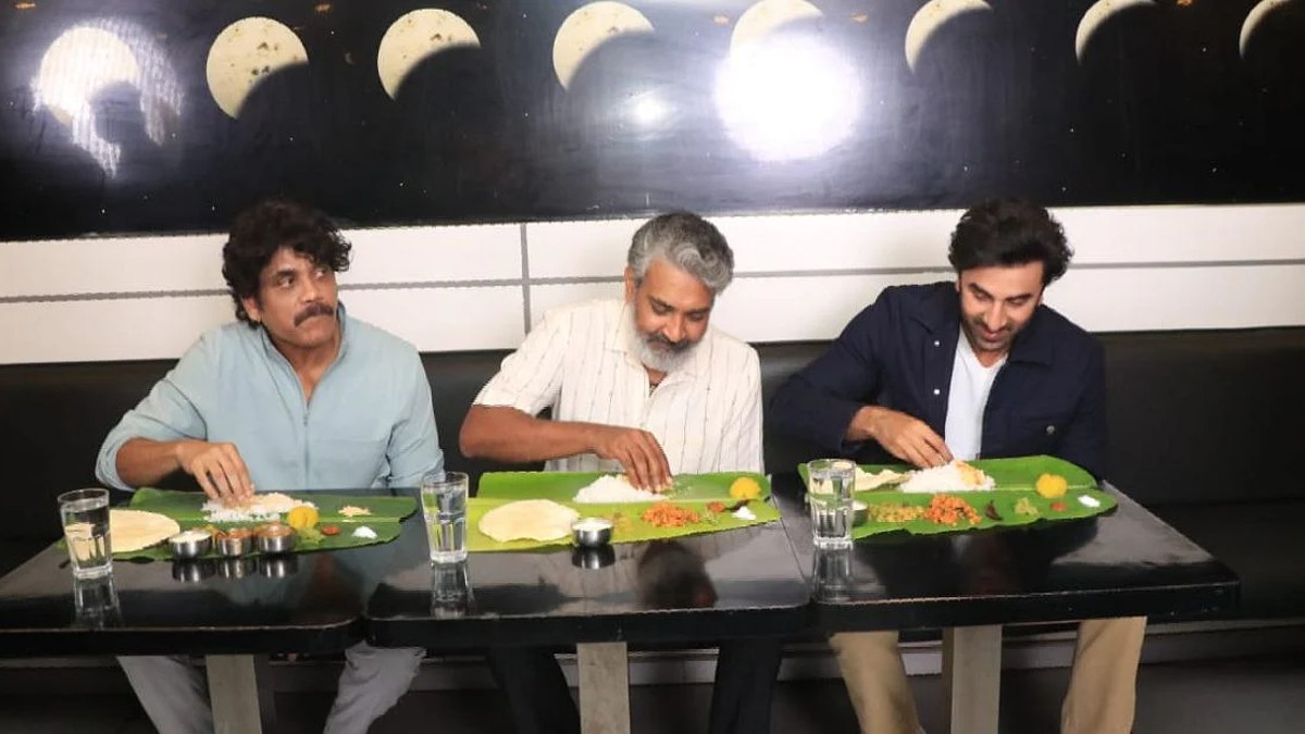Ranbir Kapoor Relishes South Indian Meal On Banana Leaf With SS Rajamouli & Nagarjuna