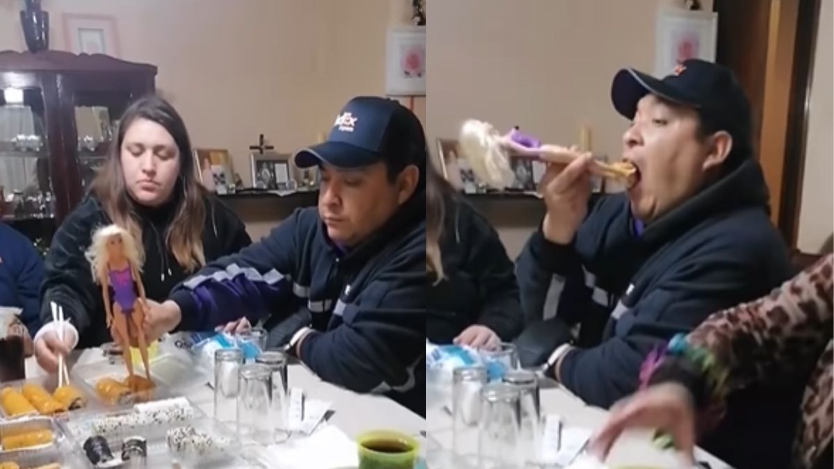 Man Hilariously Uses Barbie Doll As Chopsticks While Having Dinner With Family