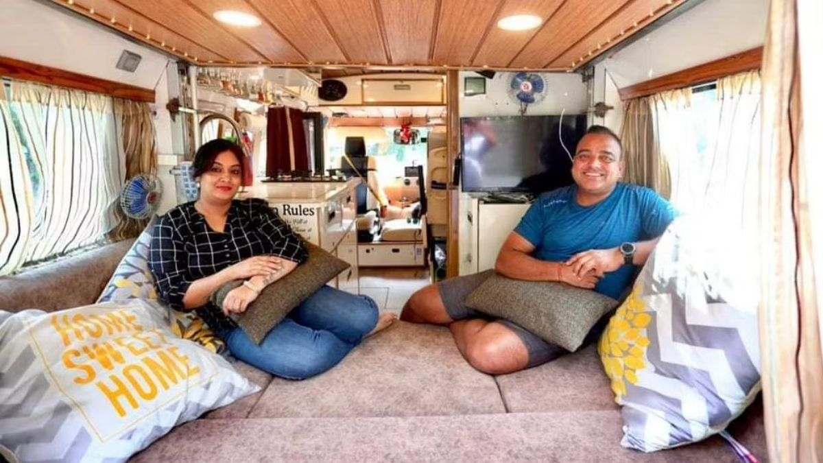 Indian Couple Converts Tempo Traveller Into ‘Home On Wheels’ With Kitchen And Bathroom 