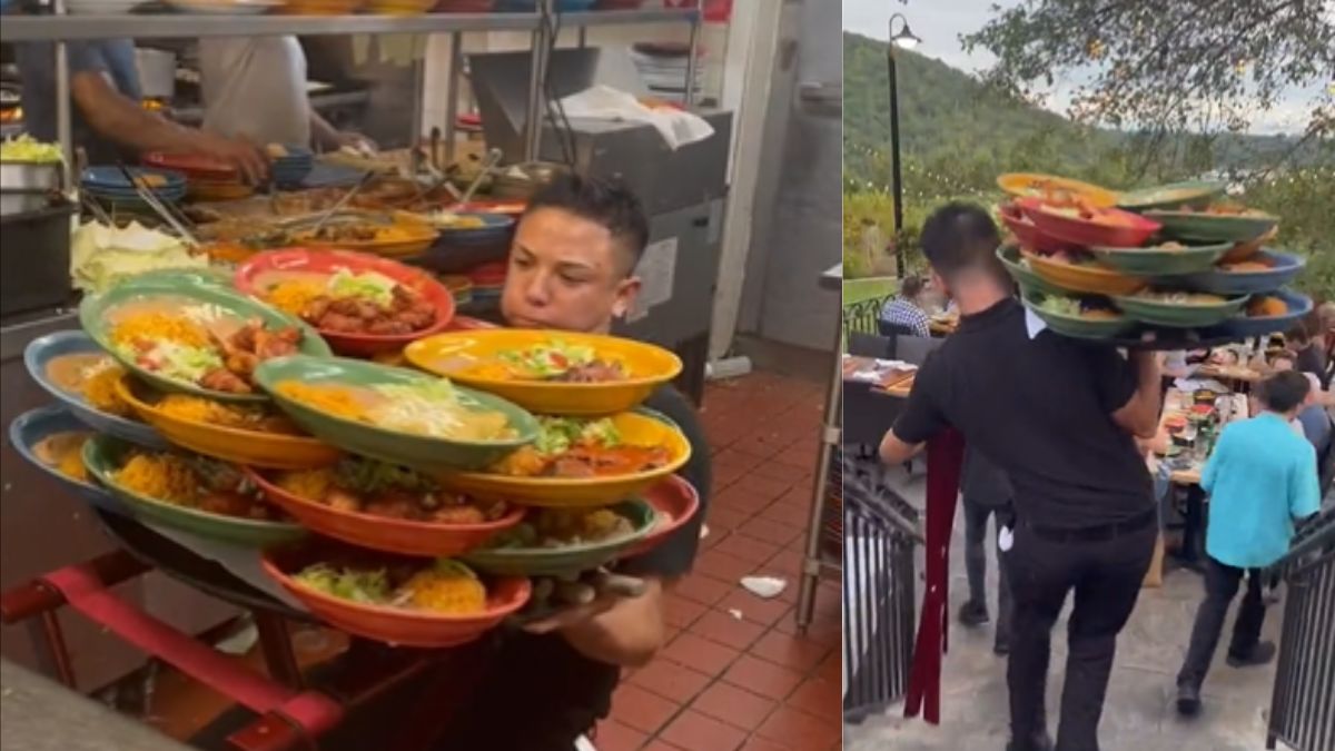 Waiter Lifts More Than A Dozen Plates At Once; Netizens Are In Awe!