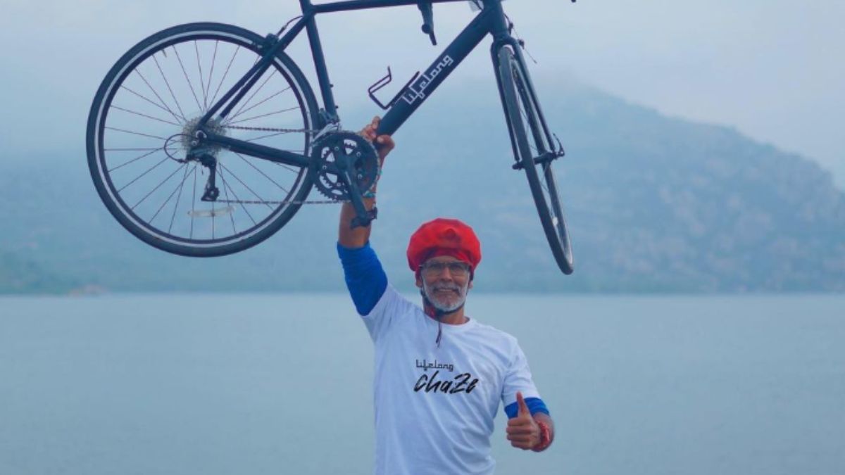 Milind Soman Cycles 82 Km On A New Track From Dharoi Dam To Ambaji In Gujarat