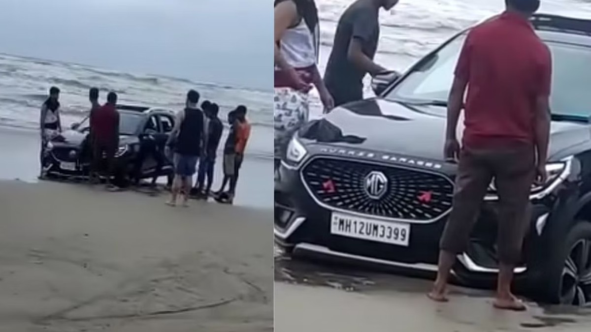 Irresponsible Tourism? Tourists Drive Car On Goa’s Morjim Beach & Get Stuck In Sand