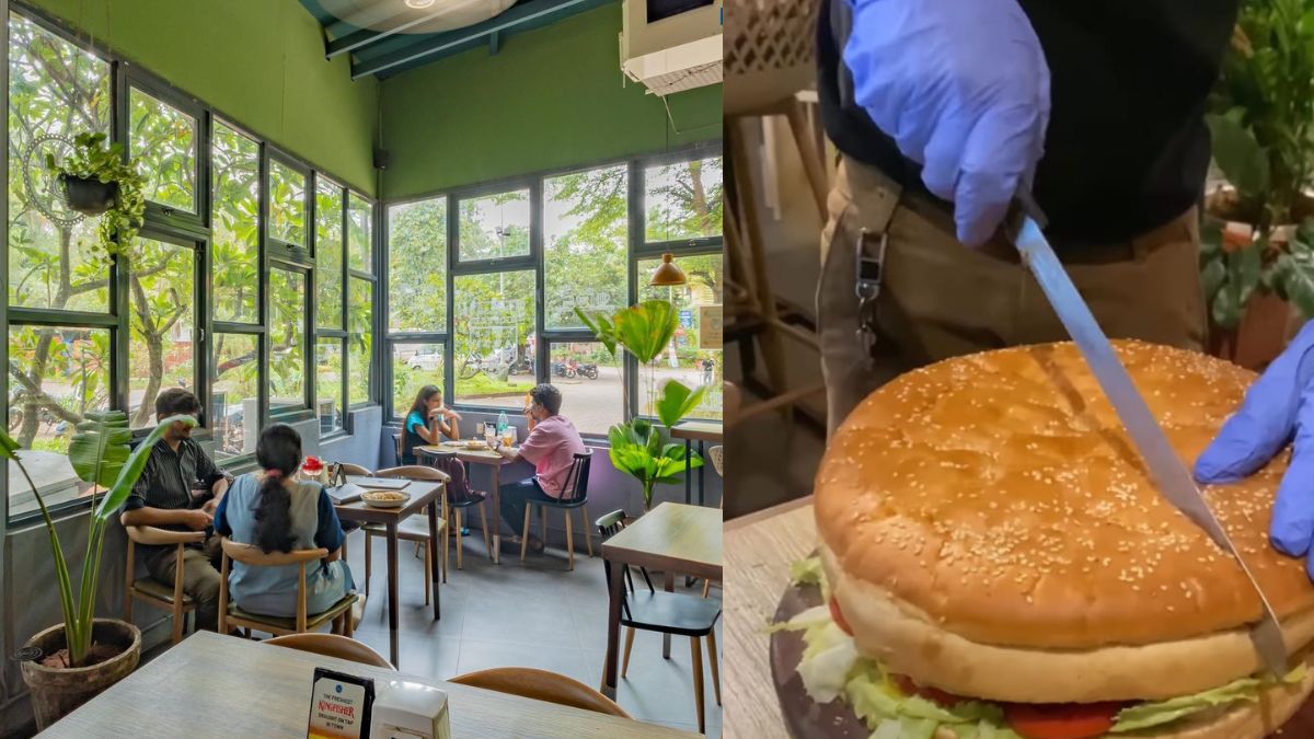 Perfect Cup Cafe Serves The BIGGEST Burger In Goa That Has A 1Kg Chicken Patty And 1/2 A Dozen Eggs