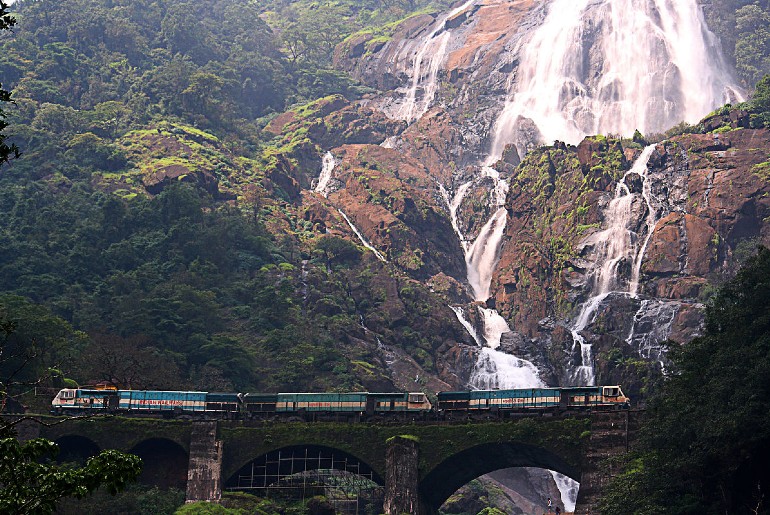 train journey across doodhsagar falls