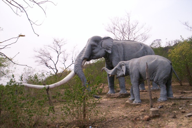 A life size model of extinct elephant species in Suketu Fossil Park, Himachal Pradesh