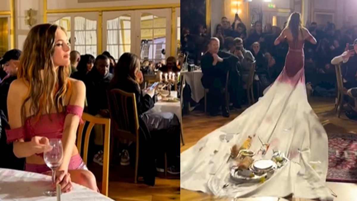 Dress Or Tablecloth? Fashion Show’s Closing Ceremony Had Half-Eaten Food & Wine & A ‘Beautiful Mess’