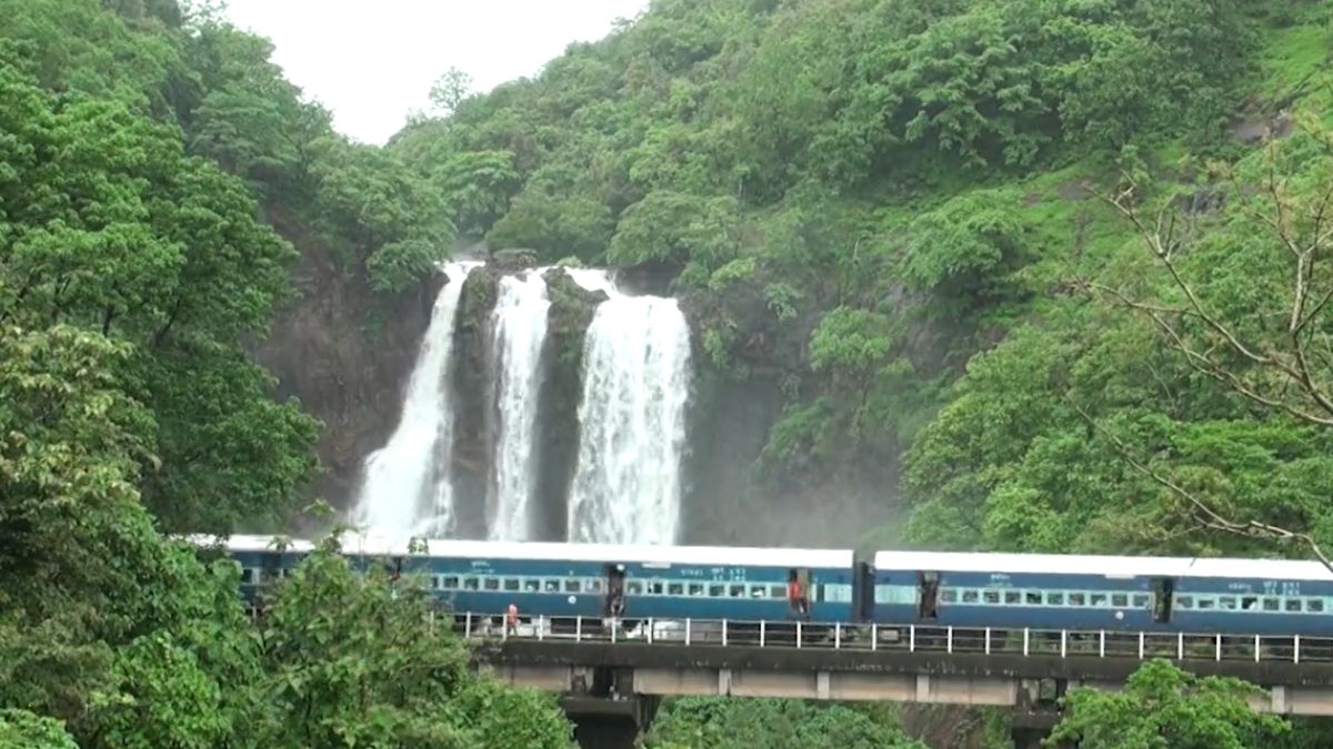 Indian Railways Shares A Mesmerising View Of A Train Passing Through Ranpat Falls In Konkan Region