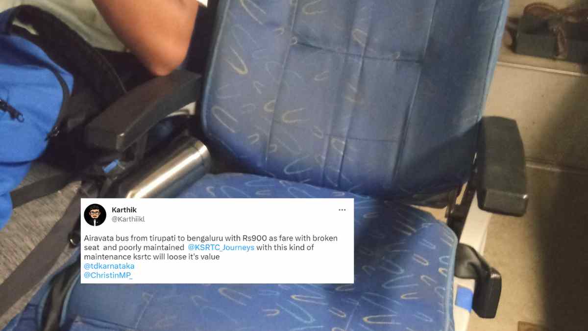 Man Slams Airavat Tirupati-Bangalore Bus For Broken Seats Despite Buying ₹900 Ticket
