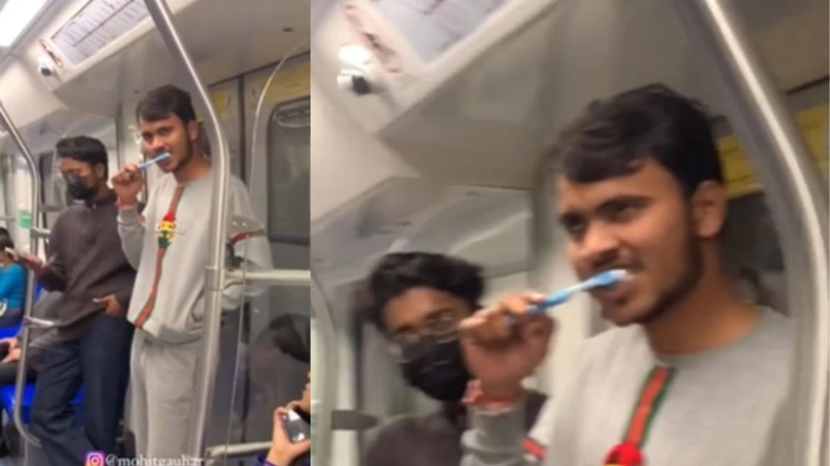 Viral Video Man Brushing Teeth In Delhi Metro, Netizens Laud His