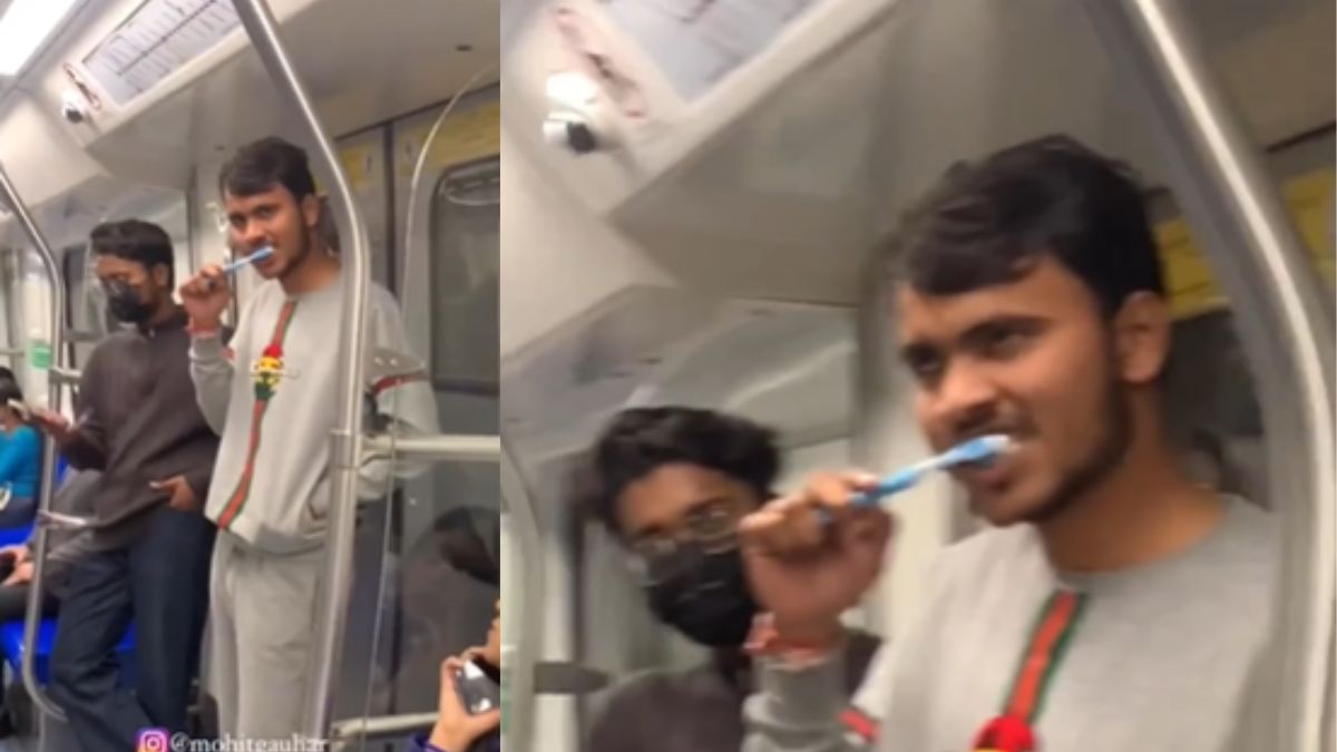 Viral Video: Man Brushing Teeth In Delhi Metro, Netizens Laud His Confidence