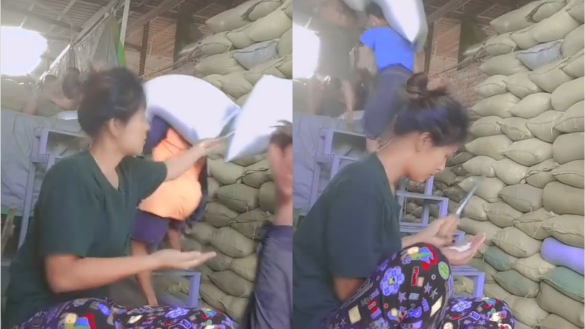 Viral Video Shows Woman Speeding Through Sacks Of Rice For Quality Inspection & We’re In Awe