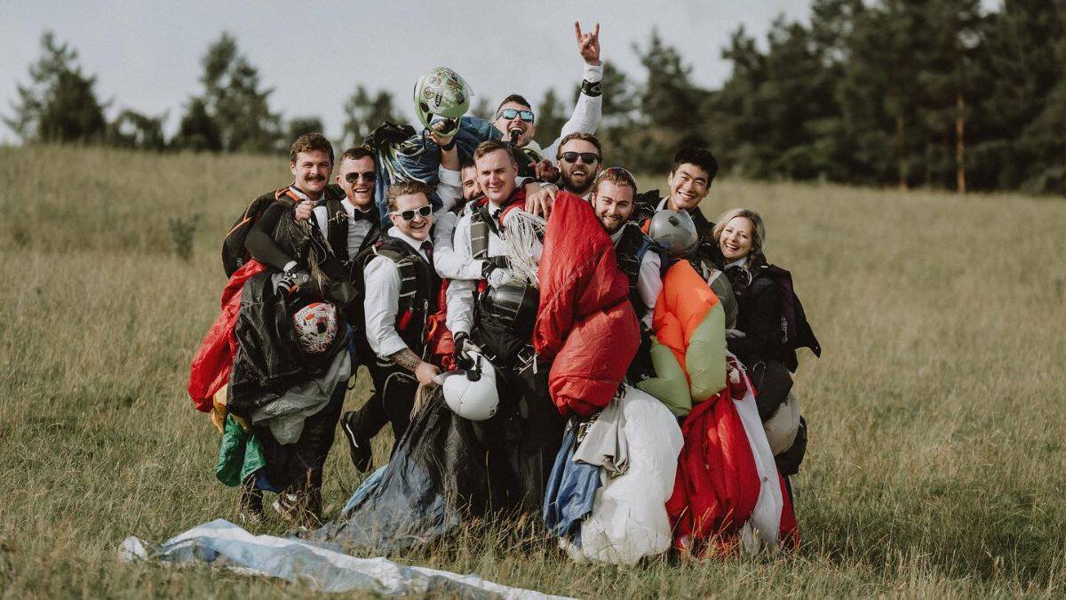 World Record: Army Veteran Groom & His Friends Skydive To Wedding Venue In UK’s Langley Castle