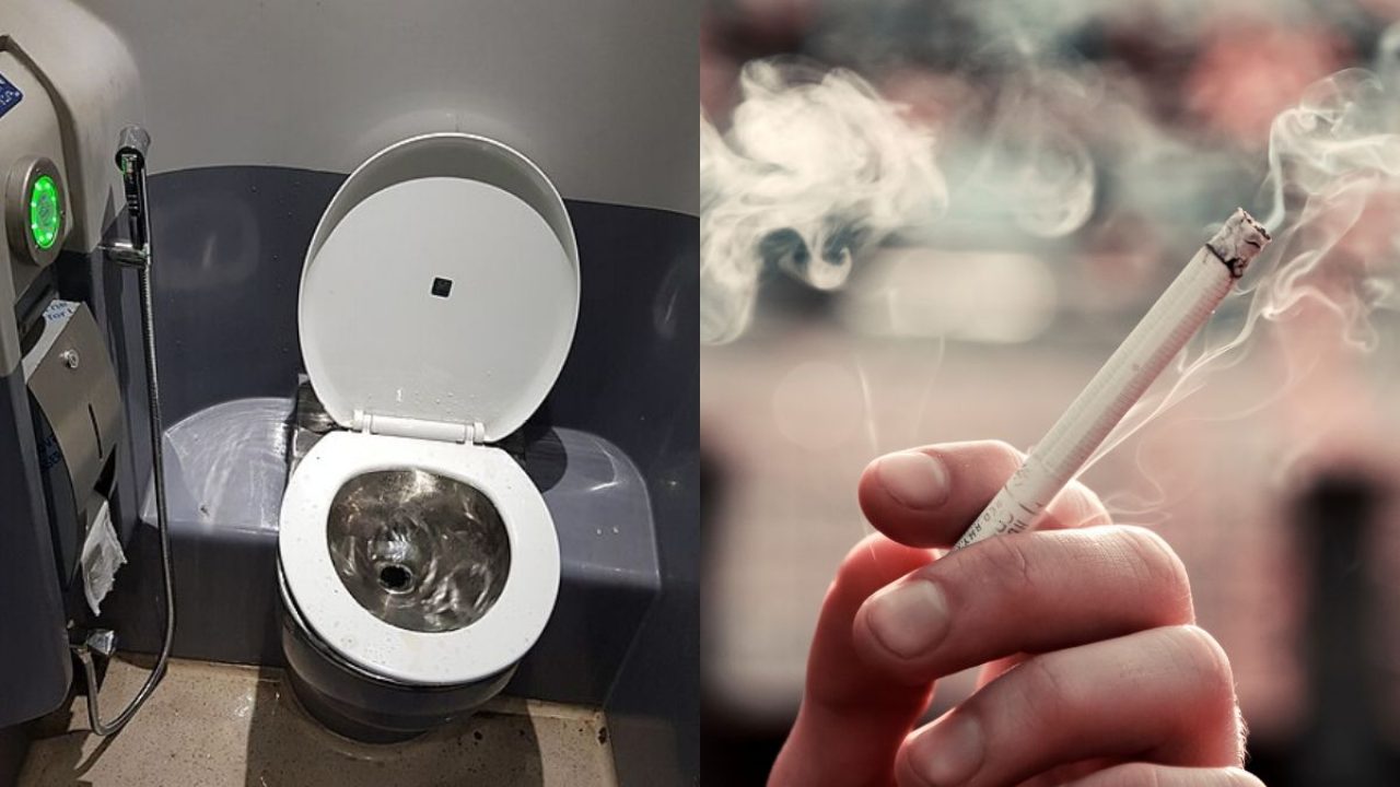 cigarettes down the toilet Tobacco abuse concept. Hand putting cigarettes in toilet. No smoking. Rejection, proposal Parents leaving their cigarettes In