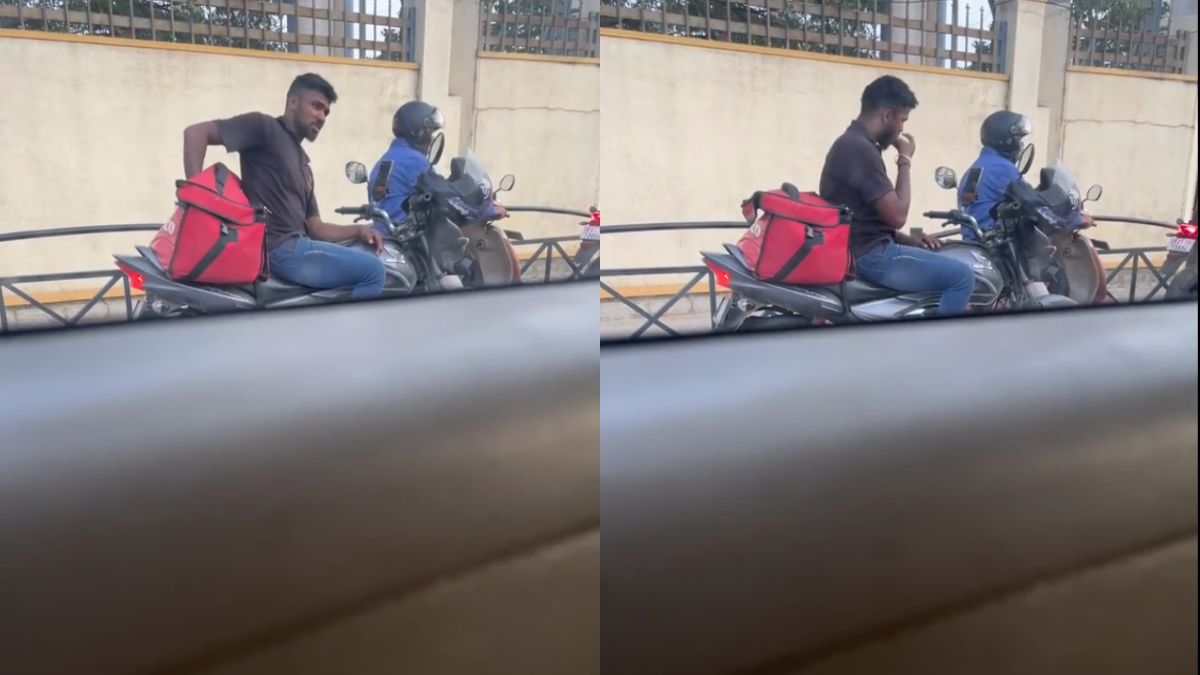 Man Films Zomato Delivery Guy Eating At A Bangalore Signal; Netizens Are Skeptical Of The Video