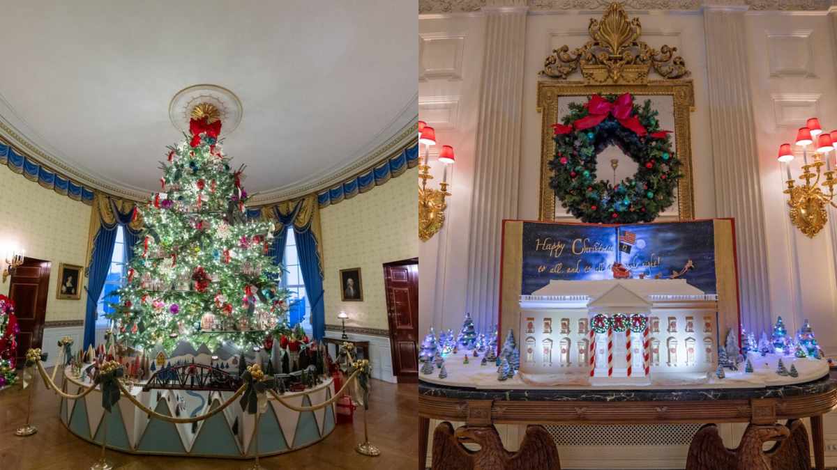 Santa’s Sleigh, Working Train & More: FLOTUS Jill Biden Unveils Christmas Decor At The White House
