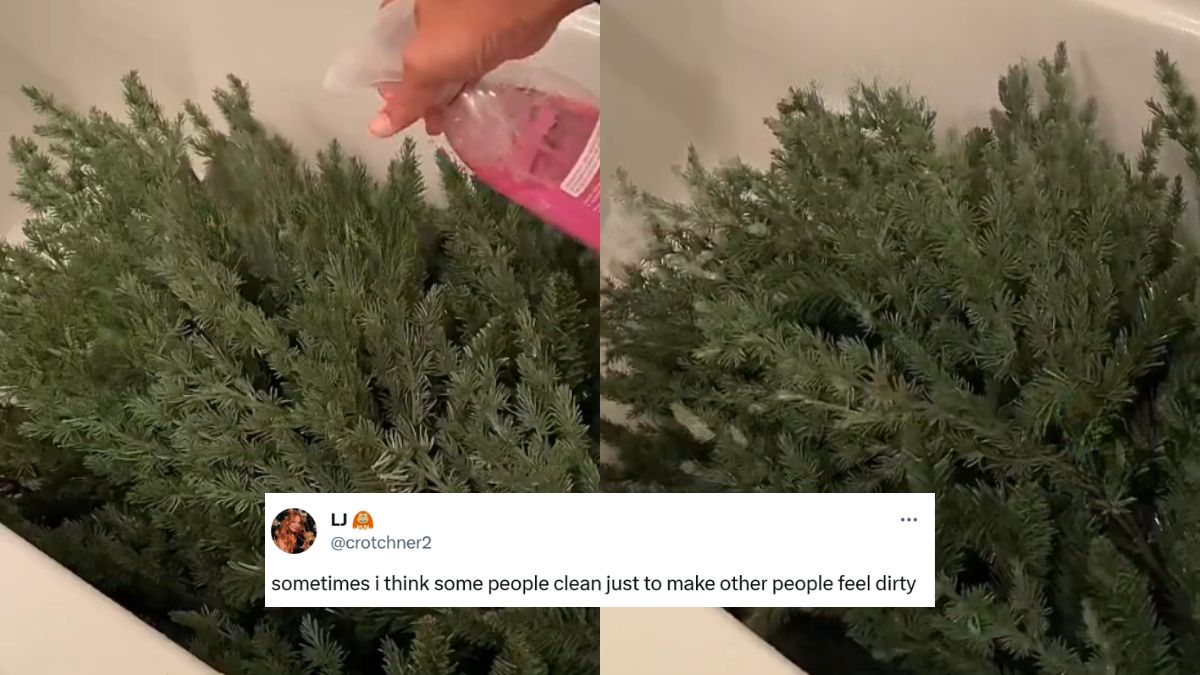 woman washing christmas tree
