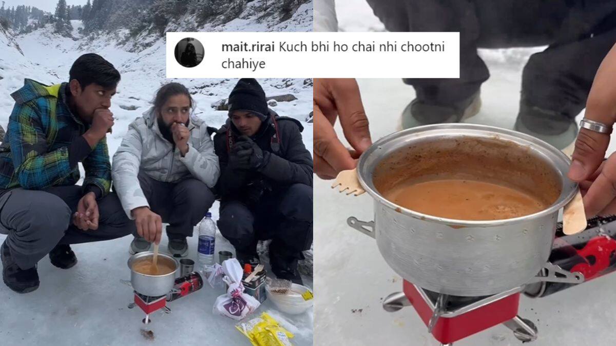 Watch: Tourists Make Hot Tea On A Frozen Stream In Kashmir; Netizens Jokingly Call It, “Ice Tea”