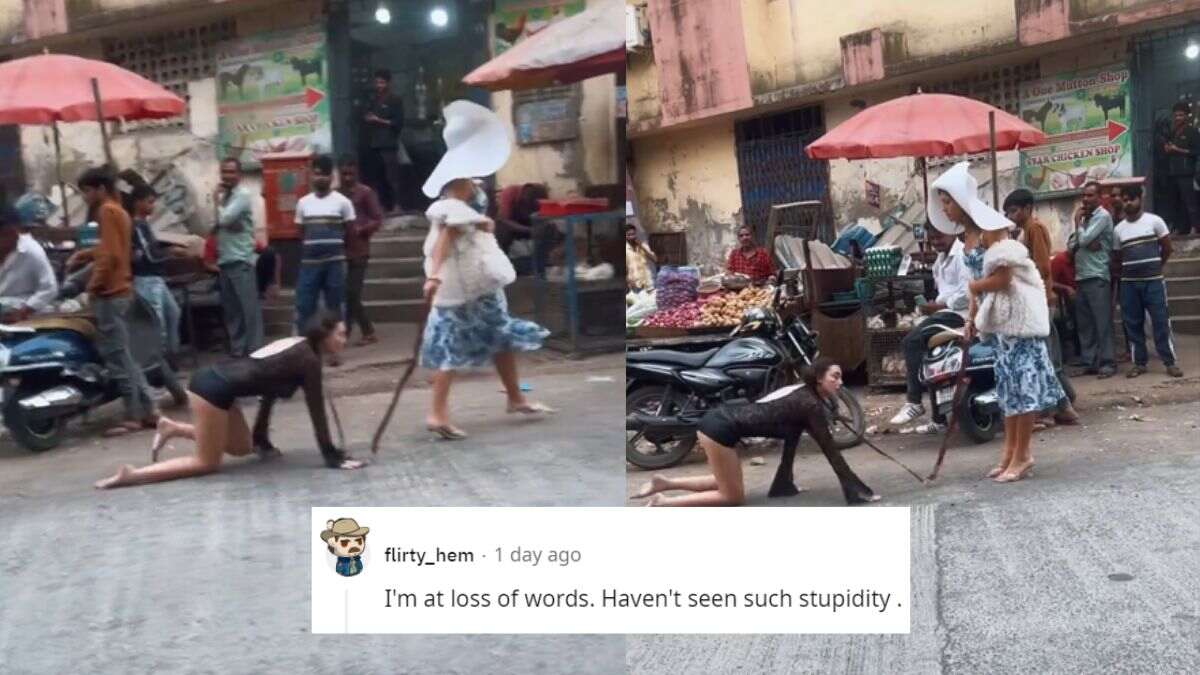 Woman Walks Another Woman On Leash Like A Dog On Crowded Road; Netizens Say, “Should I Call PETA”