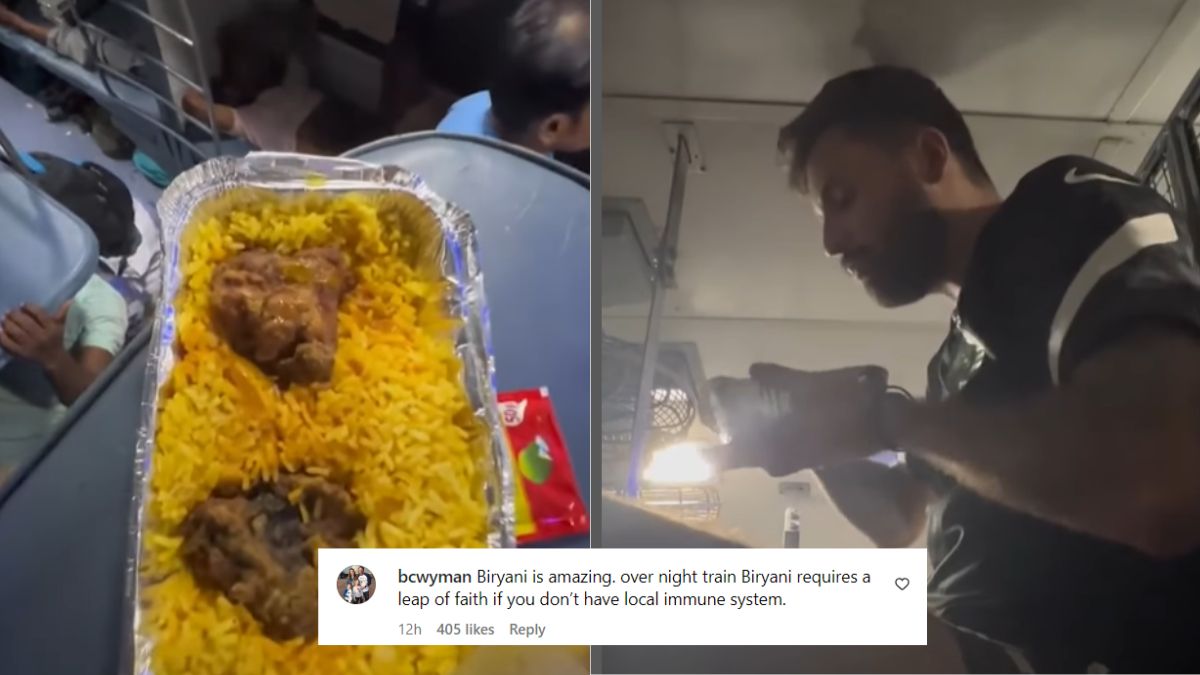 Travel Influencer Tries ₹130 Chicken Biryani On A Train & The Internet Can’t Get Over How The Coach Must Have Smelled